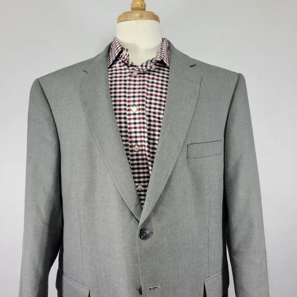 Saddelbred Men's Sport Coat Blazer Two Button Gray Polyester Viscose‎ 48R